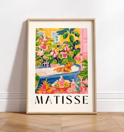 Capybara in bathtub art print, Pink tropical bathroom decor, Henri Matisse wall art,  Animal art