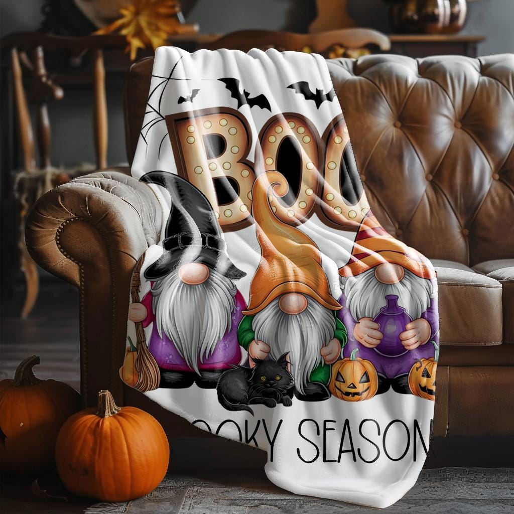 Spooky Season Gnome Blanket, Cute Halloween Gnome Blanket, Halloween Gnome Throw Blanket, Spooky Gnome Blanket, Cute Spooky Gnome Throw