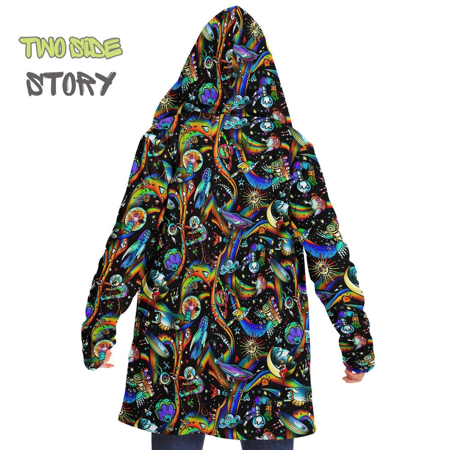 Hooded Cloak Psychedelic Micro-fleece Cloak Festival Rave Party Wear EDM Festival Cape Rave Trippy Jacket Party Lover Gift for Raver