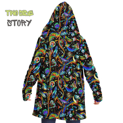 Hooded Cloak Psychedelic Micro-fleece Cloak Festival Rave Party Wear EDM Festival Cape Rave Trippy Jacket Party Lover Gift for Raver