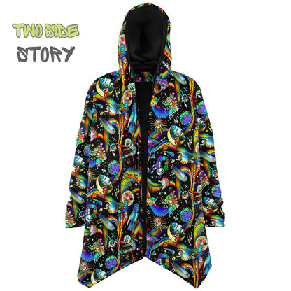 Hooded Cloak Psychedelic Micro-fleece Cloak Festival Rave Party Wear EDM Festival Cape Rave Trippy Jacket Party Lover Gift for Raver