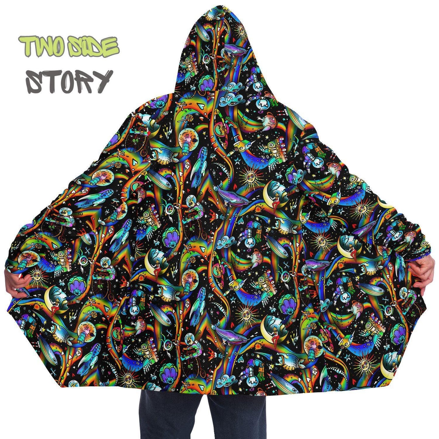 Hooded Cloak Psychedelic Micro-fleece Cloak Festival Rave Party Wear EDM Festival Cape Rave Trippy Jacket Party Lover Gift for Raver