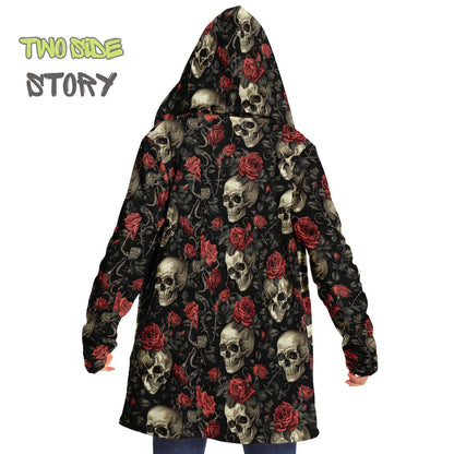 Micro-fleece Halloween Skulls Hooded Cloak, Festival Party Wear,Halloween Cape, Vivid Colors EDM Festival Cape, Unique Gifts,Men's Rave Cape
