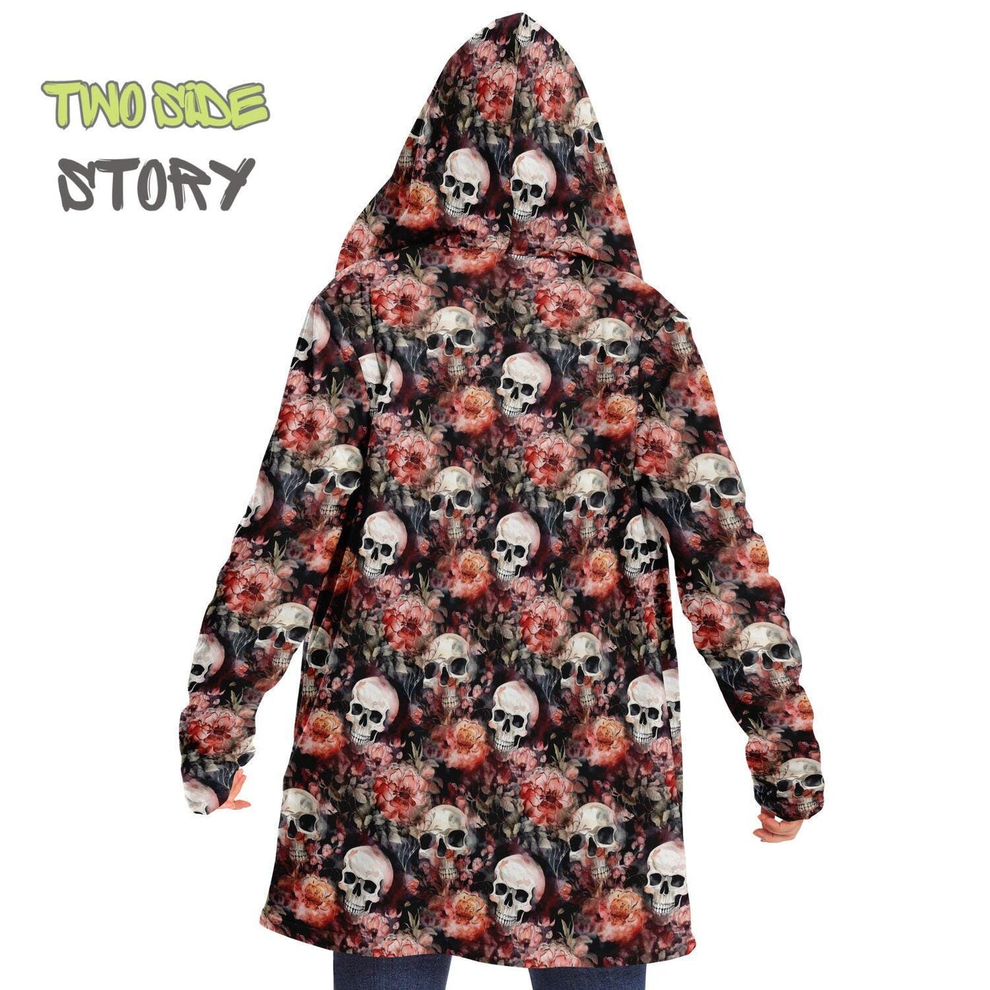 Micro-fleece Halloween Skulls Roses Hooded Cloak, Festival Party Wear,Halloween Cape,EDM Festival Cape, Unique Gifts,Men's Rave Cape
