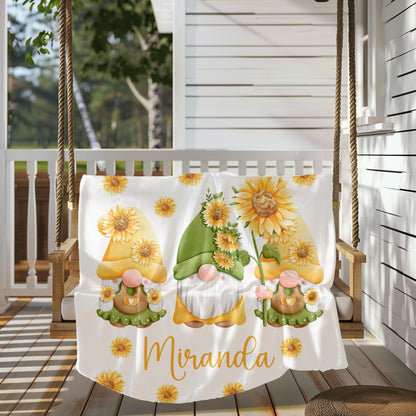 Sunflower gnome blanket, cute gnome blanket, cute sunflower gnome blanket, personalized sunflower blanket, personalized gnome blanket