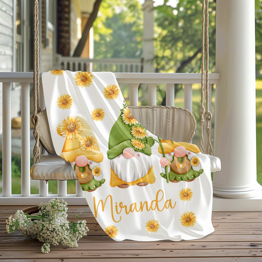 Sunflower gnome blanket, cute gnome blanket, cute sunflower gnome blanket, personalized sunflower blanket, personalized gnome blanket