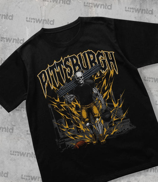 Pittsburgh Football Shirt - Graphic Tees - Skeleton Shirt - Merch Tee - Gift Shirt - Bootleg Shirt - Vintage - Skeleton Football Shirt
