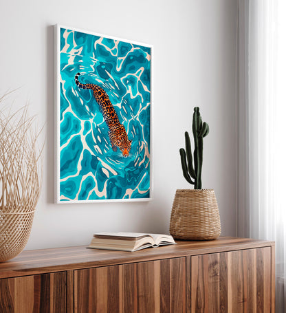 Leopard poster, Tropical wall decor, Animal art print, Safari decor, Ocean wall art