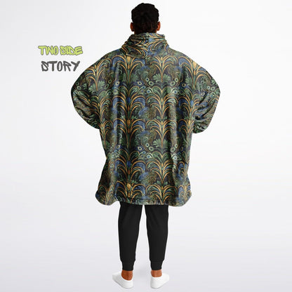 Psychedelic Trippy Print Snug Hoodie,Green Printed Hooded Blanket,Blanket Sleeves,Lounge Wear, Novelty Birthday Christmas Gifts for Him Her