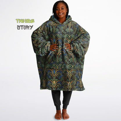 Psychedelic Trippy Print Snug Hoodie,Green Printed Hooded Blanket,Blanket Sleeves,Lounge Wear, Novelty Birthday Christmas Gifts for Him Her