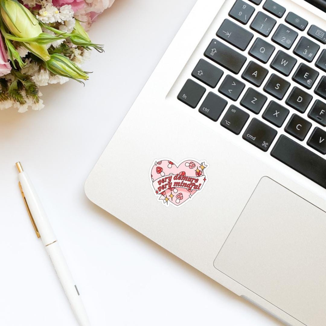 Very Demure Very Mindful Magical Mushrooms Heart Sticker | Mental Health Sticker | Kindle Sticker | Bookish Stickers | Mood Reader