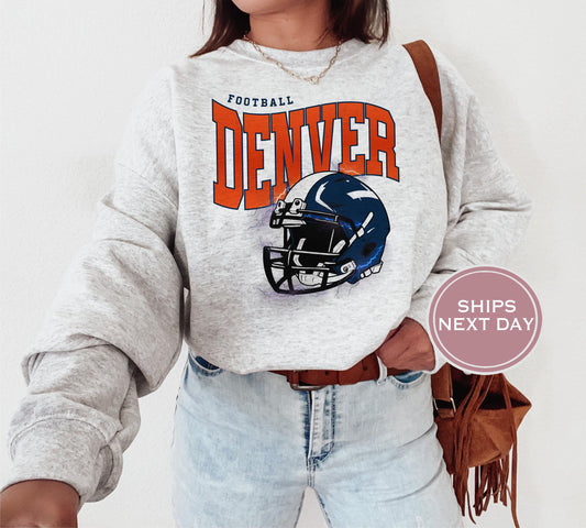 Denver Football Sweatshirt, Vintage Denver Crewneck, Retro Denver Sweatshirt, Denver Varsity Sweatshirt, Denver Long Sleeve