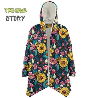 Unisex Vivid Colors EDM Festival Cape,Micro-fleece Psychedelic Mushrooms Hooded Cloak,Festival Rave Party Wear, Halloween Cape, Unique Gifts