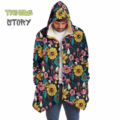 Unisex Vivid Colors EDM Festival Cape,Micro-fleece Psychedelic Mushrooms Hooded Cloak,Festival Rave Party Wear, Halloween Cape, Unique Gifts