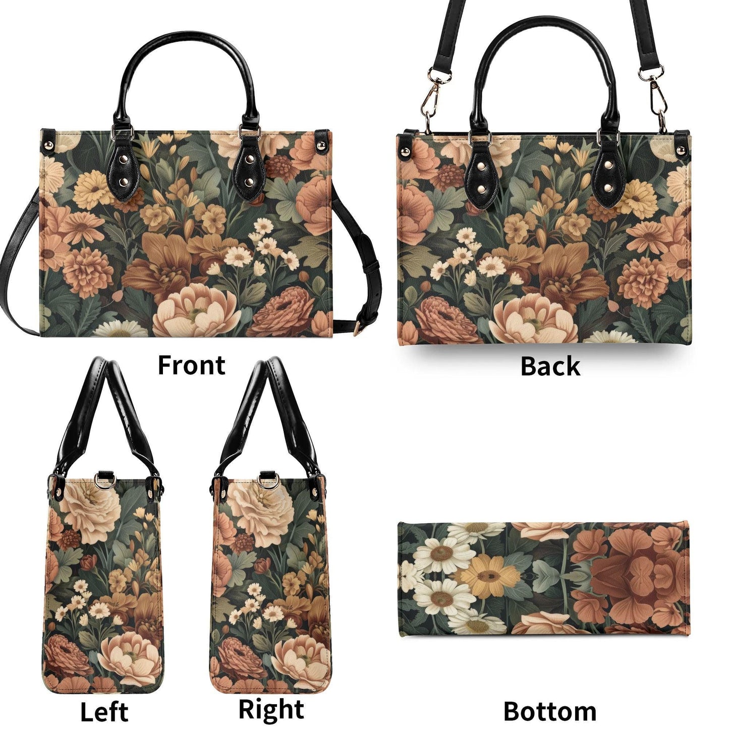 Botanical Bliss Bag - Vegan Leather, Crossbody or Shoulder Carry, Inside Pocket & Removable Strap