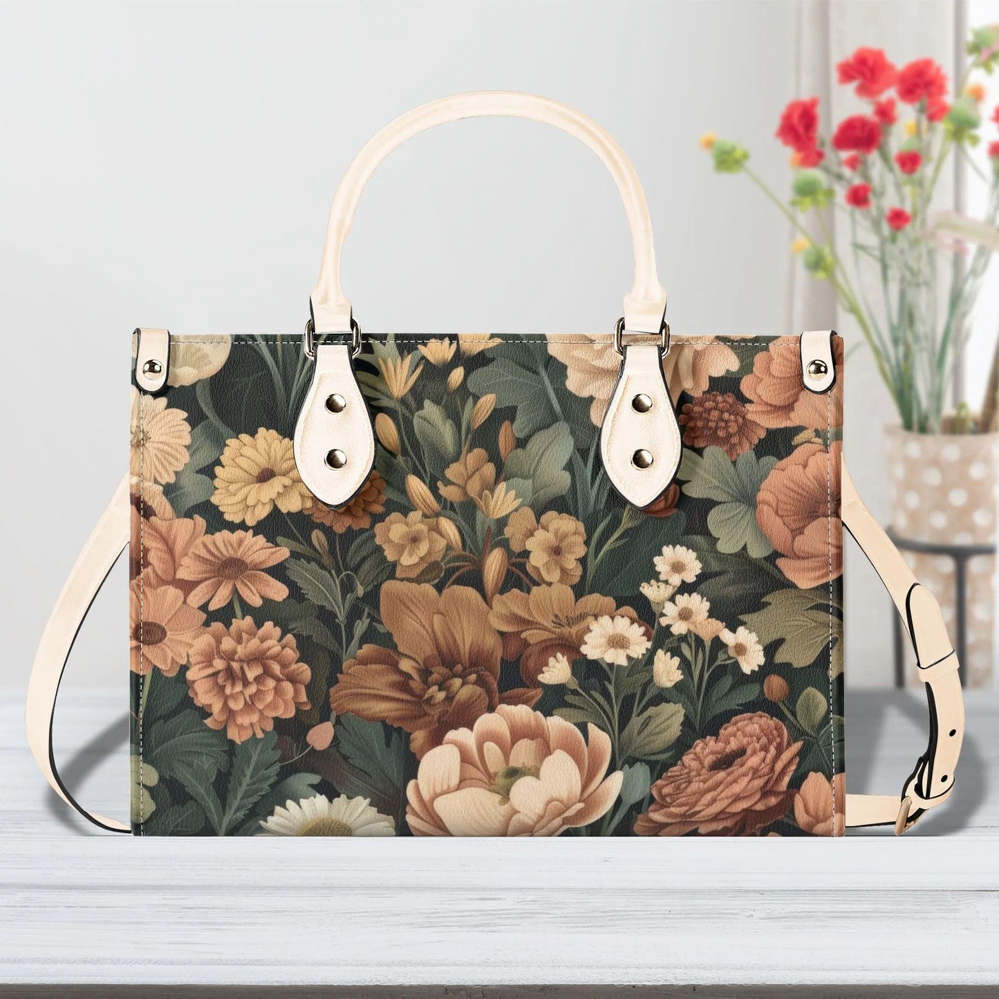Botanical Bliss Bag - Vegan Leather, Crossbody or Shoulder Carry, Inside Pocket & Removable Strap