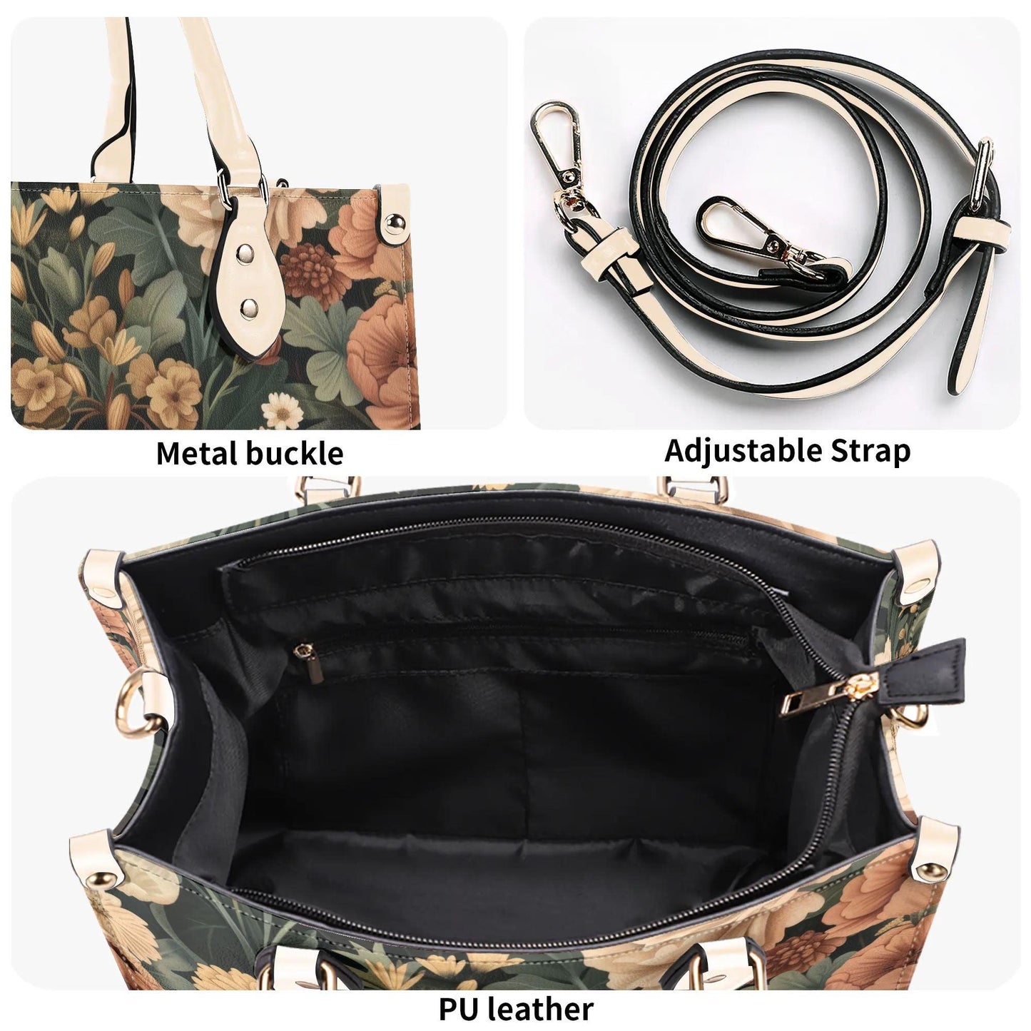 Botanical Bliss Bag - Vegan Leather, Crossbody or Shoulder Carry, Inside Pocket & Removable Strap