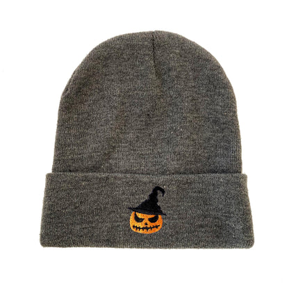Witch Pumpkin Embroidered Pumpkin Beanie Halloween Beanie Winter Beanie