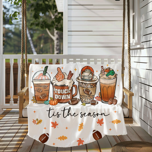 Fall Football Watching Blanket, Autumn Leaves and Football Throw, Game Day Fall Blanket, Tis the Season Fall Blanket, Fall Coffee Blanket