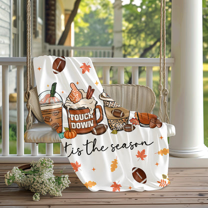 Fall Football Watching Blanket, Autumn Leaves and Football Throw, Game Day Fall Blanket, Tis the Season Fall Blanket, Fall Coffee Blanket