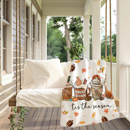 Fall Football Watching Blanket, Autumn Leaves and Football Throw, Game Day Fall Blanket, Tis the Season Fall Blanket, Fall Coffee Blanket