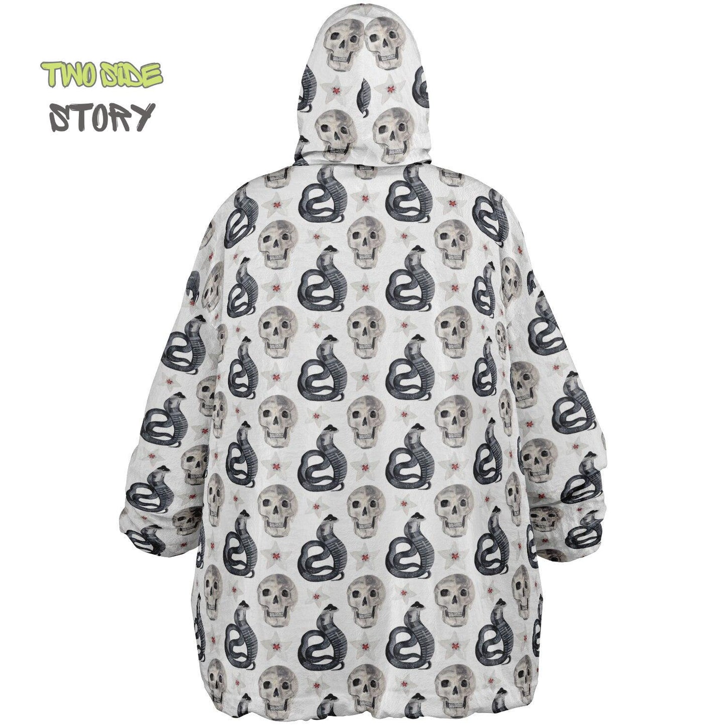 Skulls Print Reversible Adult Snug Hoodie,Haloween Printed Oversized Double Sided Hoodie Blanket,Warm Blanket with Sleeves,Unique Gift