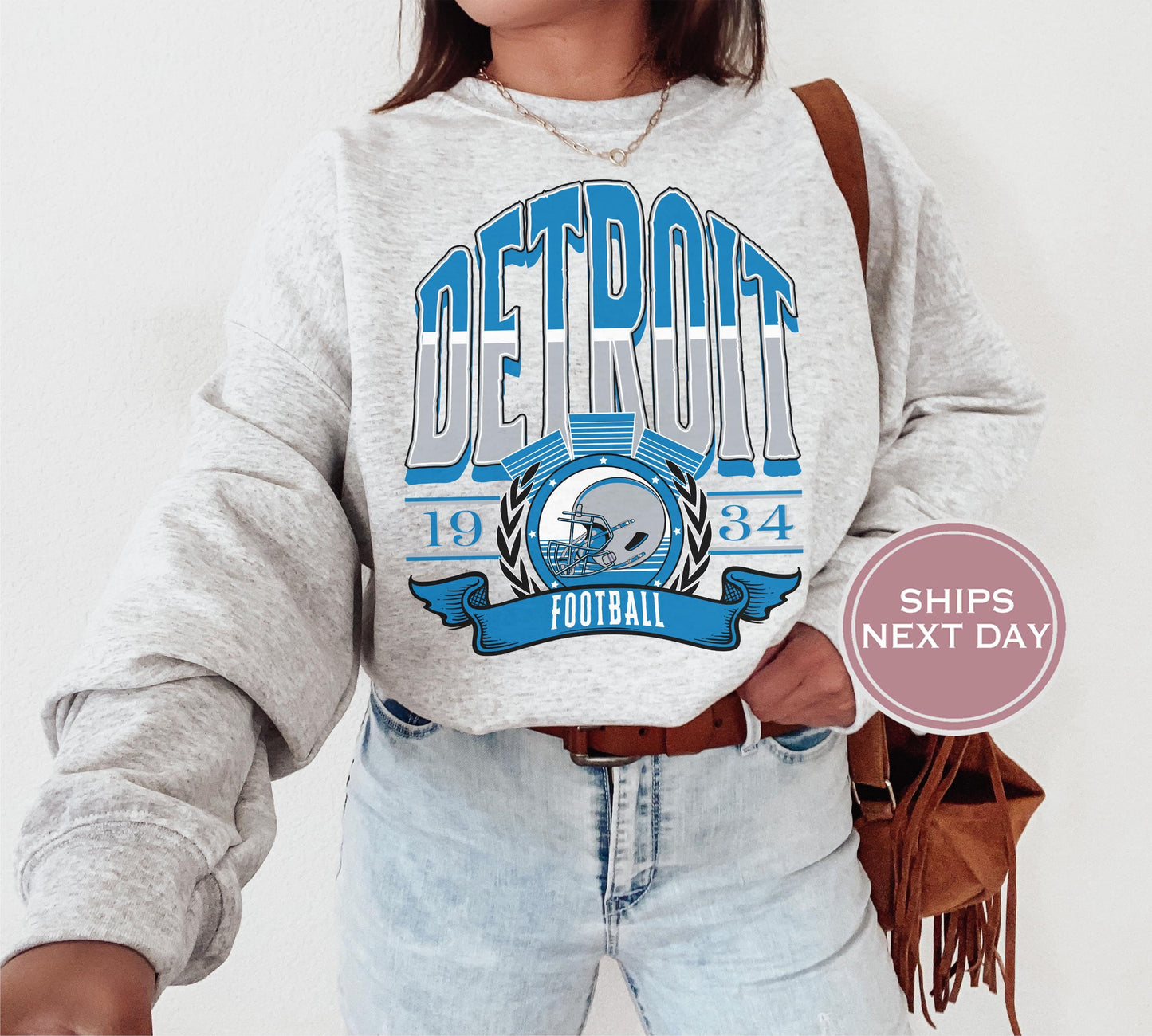 Detroit Football Sweatshirt, Vintage Detroit Crewneck, Retro Detroit Sweatshirt, Detroit Varsity Sweatshirt, Detroit Long Sleeve