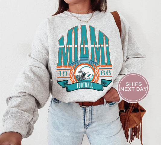 Miami Football Sweatshirt, Vintage Miami Crewneck, Retro Miami Sweatshirt, Miami Varsity Sweatshirt, Miami Long Sleeve