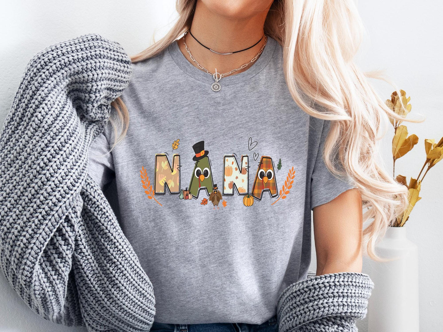 Grandma Fall Shirt, Fall Shirt For Nana, Personalized Gift For Grandma, Grandma Thanksgiving Shirt, Customized Kids Name Shirt, Nana Shirt