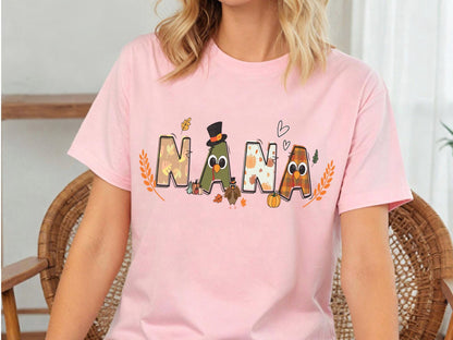 Grandma Fall Shirt, Fall Shirt For Nana, Personalized Gift For Grandma, Grandma Thanksgiving Shirt, Customized Kids Name Shirt, Nana Shirt