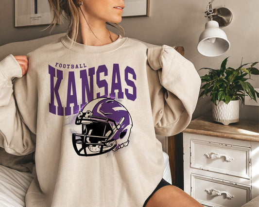 Kansas Football Sweatshirt, Vintage Kansas Crewneck, Retro Kansas Sweatshirt, Kansas Varsity Sweatshirt, Kansas Long Sleeve