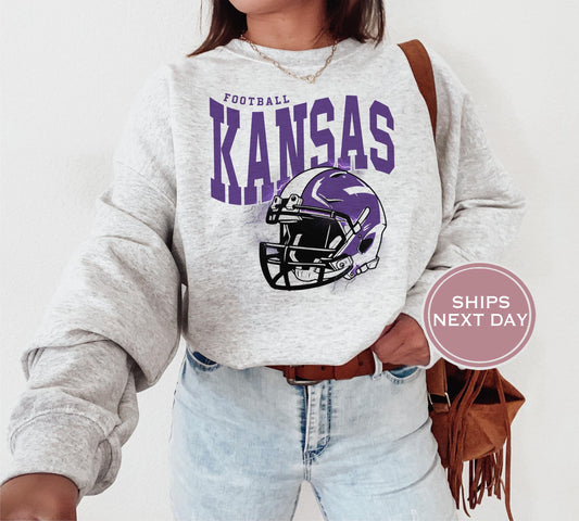Kansas Football Sweatshirt, Vintage Kansas Crewneck, Retro Kansas Sweatshirt, Kansas Varsity Sweatshirt, Kansas Long Sleeve