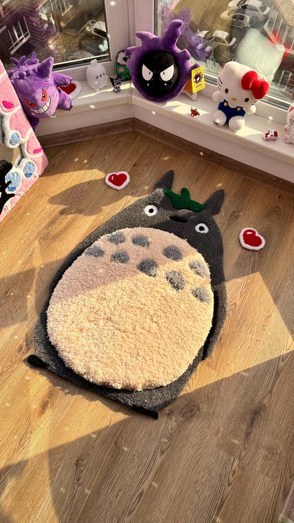 Totoro Puffy Tufted Rug – Handmade Soft Rug Inspired by Anime Character, Custom 3D Carpet, Cozy Japanese Room Decor, Gift
