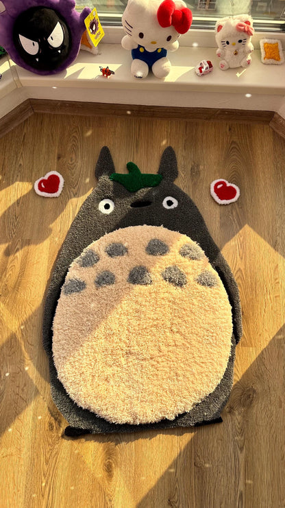 Totoro Puffy Tufted Rug – Handmade Soft Rug Inspired by Anime Character, Custom 3D Carpet, Cozy Japanese Room Decor, Gift