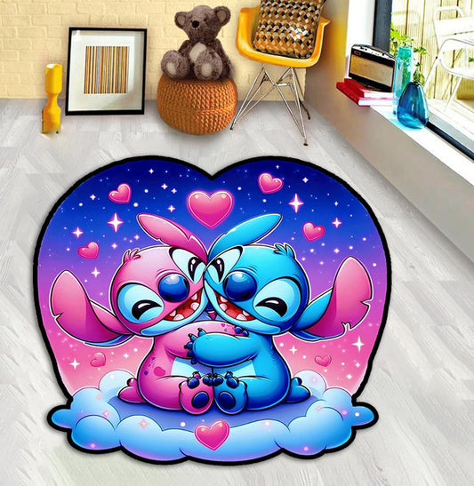 Angel and stitch love, Donut eating stitch, Motorcycle stitch, Stitch rug,stitch game, Strawberry milkshake drinking stitch, Custom rug