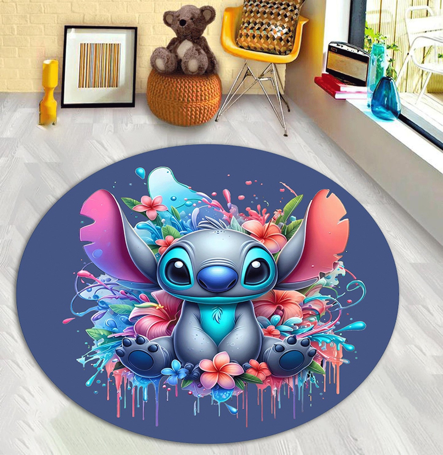 Angel and stitch love, Donut eating stitch, Motorcycle stitch, Stitch rug,stitch game, Strawberry milkshake drinking stitch, Custom rug