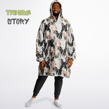 Cute Frenchie Print Snug Hoodie,Printed Hooded Blanket,Blanket Sleeves,Lounge Wear,Novelty Birthday Christmas Gifts for Him,Gift for Her Him