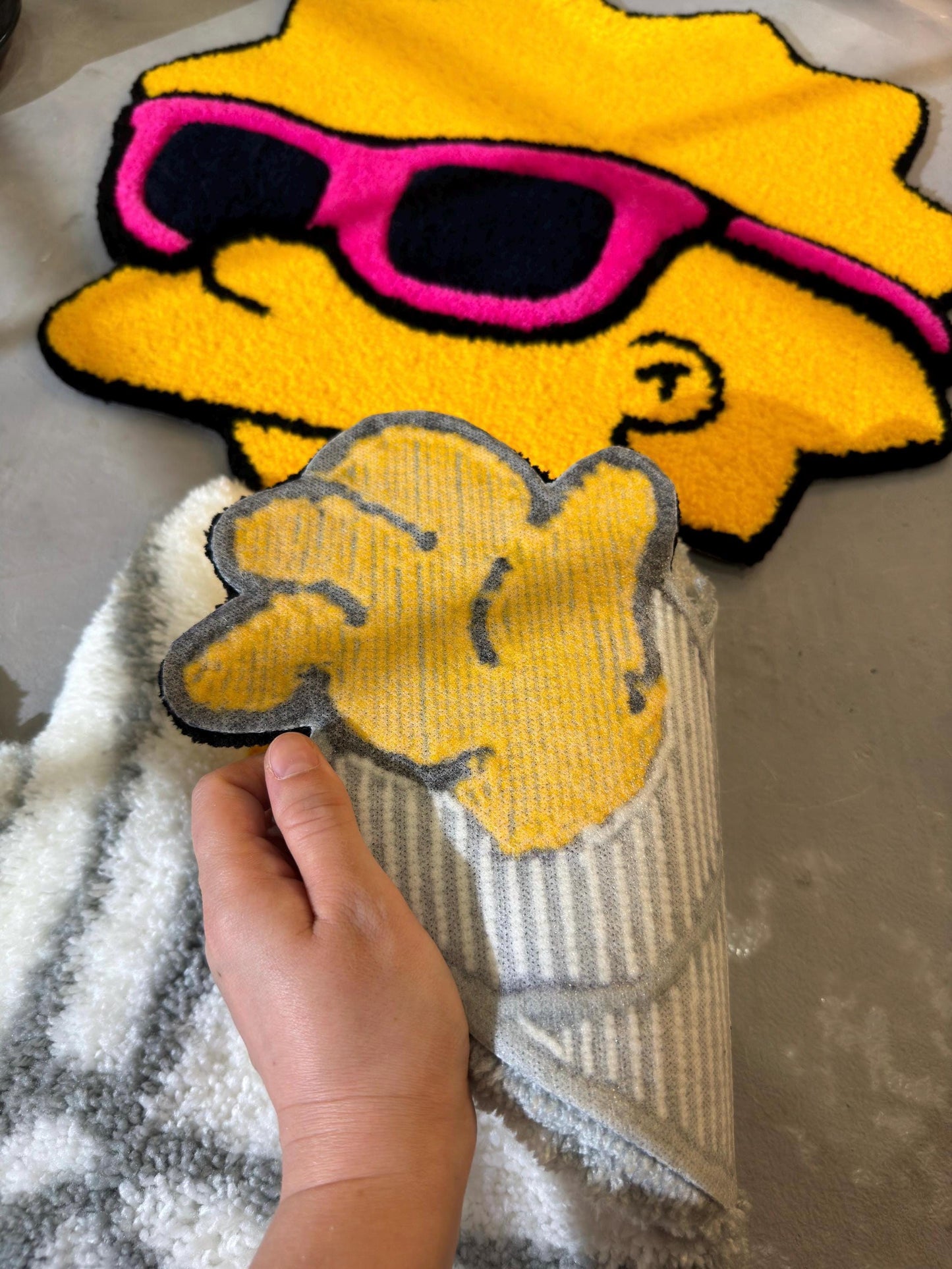 Tufted Cartoon 3D Rug, Cute Rug, Cartoon Girl Rug, Handmade floor art, White Tufted Rug, Fluffy Rug, Gift for her