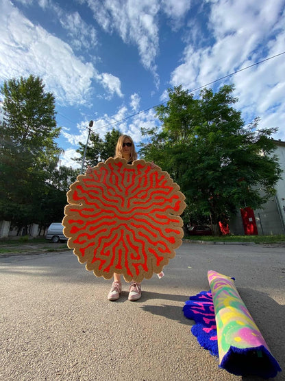 Abstract Tufted Rug / 100% Handmade Custom Rug / Psychodelic design, 3d tufted rug, Soft & Fluffy, Housewarming Gifts