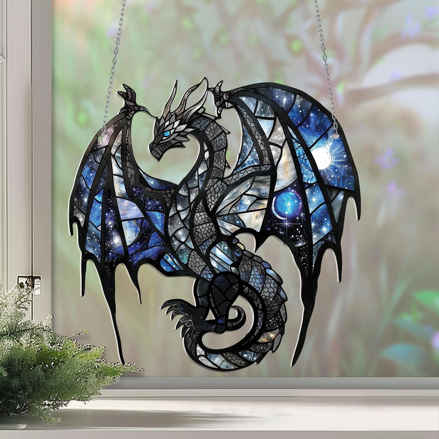 Blue Dragon Acrylic Window Hanging, Halloween Gift Decor, Kid Room Decor, Window Wall Animal Ornament, Dragon Inspired Art, Dragon Ornament.