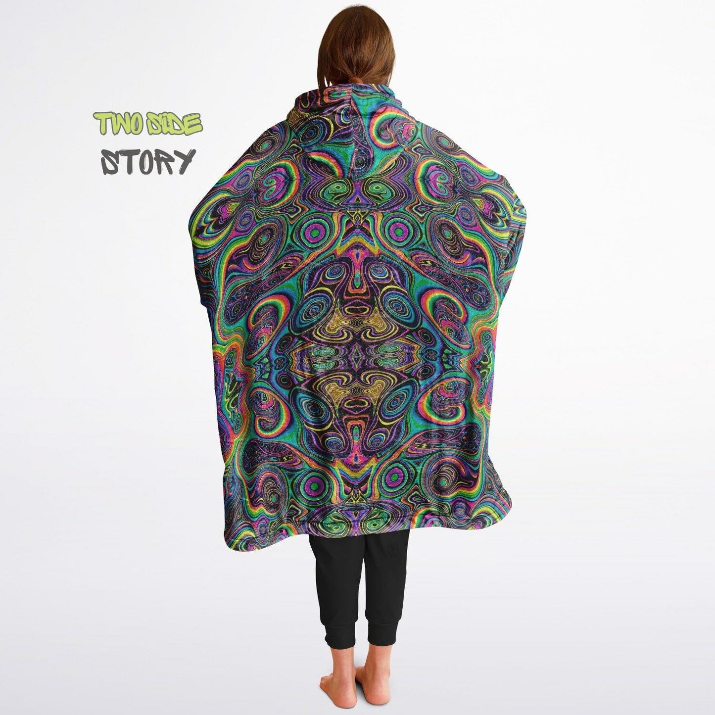 Psychedelic Trippy Print Reversible Snug Hoodie,Pullover Hood Blanket with Sleeves,Lounge Wear, Novelty Birthday Christmas Gifts for Him Her