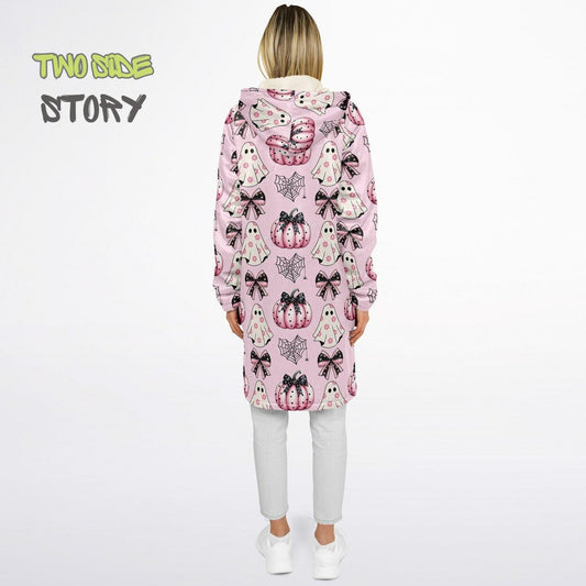 Fun Bow Halloween Print Microfleece Zipper Jacket,Unisex Coquette Hoodie Cloak, Creative Gift for Her, Unique Gift, Christmas Birthday Gifts