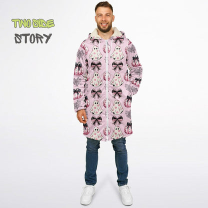 Fun Bow Halloween Print Microfleece Zipper Jacket,Unisex Coquette Hoodie Cloak, Creative Gift for Her, Unique Gift, Christmas Birthday Gifts