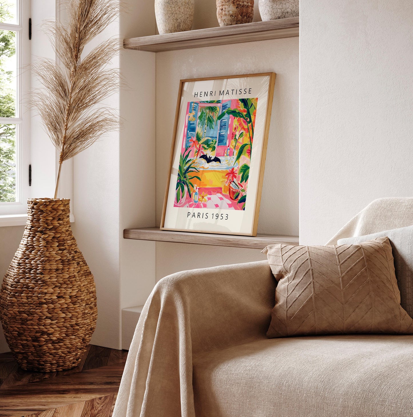 Funny bat art print, Pink wall art, Matisse poster, Bathroom decor