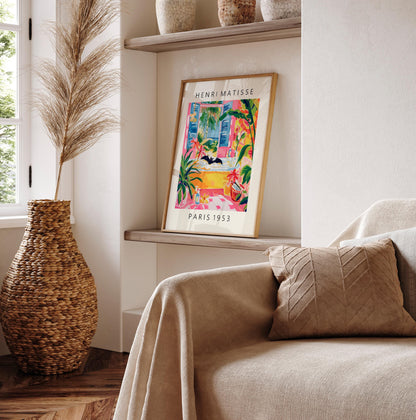 Funny bat art print, Pink wall art, Matisse poster, Bathroom decor