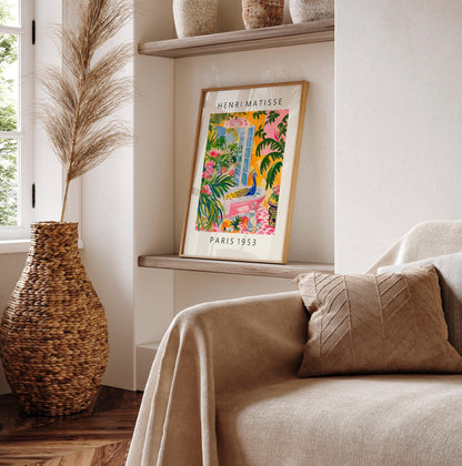 Peacock in bathtub art print, Pink maximalist decor, Matisse poster, Tropical print, Bathroom wall art, Bird art print