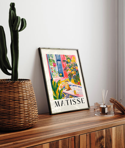 Otter in Bathtub Art Print: Matisse Style Tropical Bathroom Decor