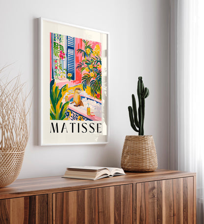 Otter in Bathtub Art Print: Matisse Style Tropical Bathroom Decor