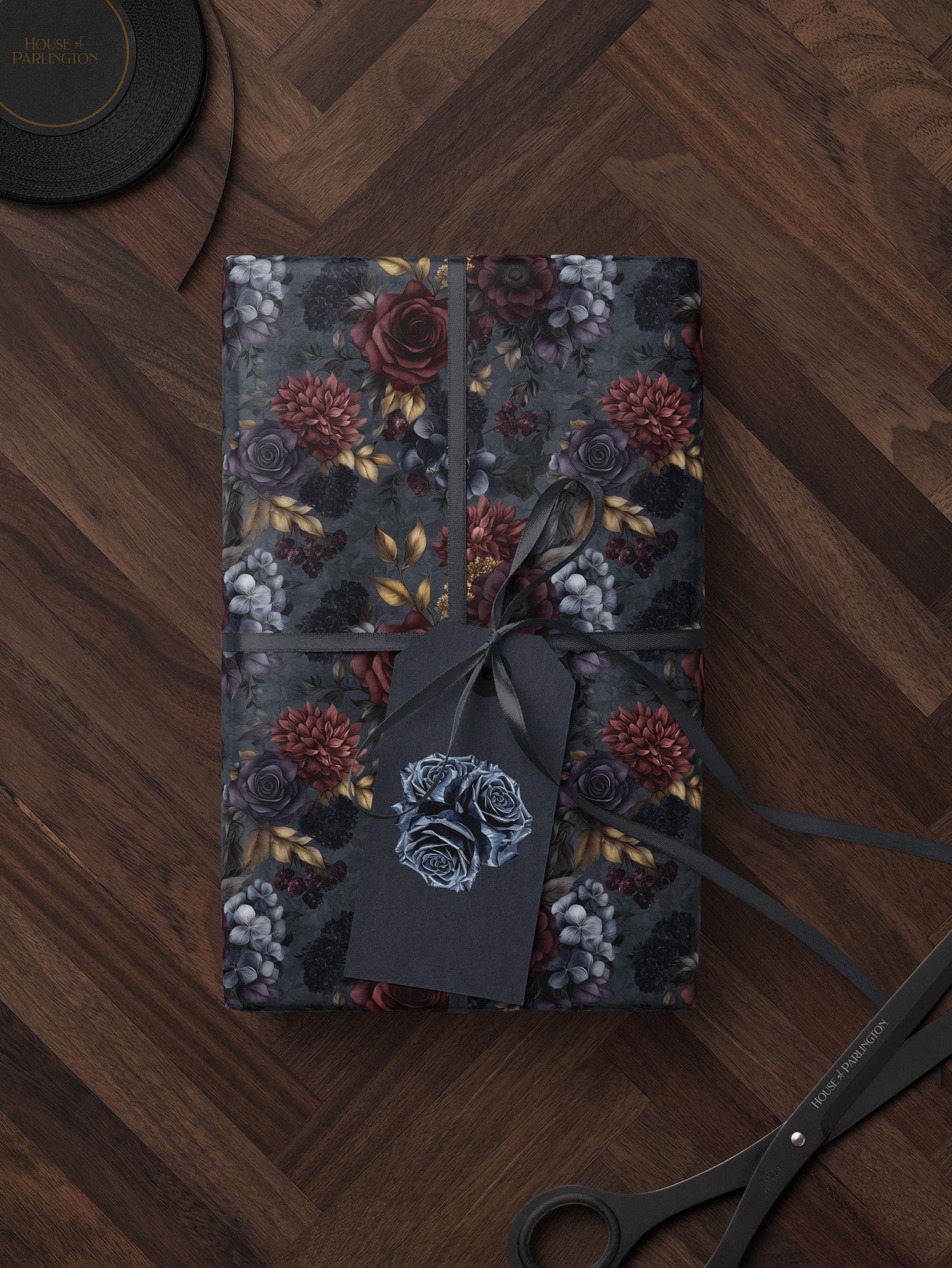 Moody Flower Wrapping Paper Dark Floral Gift Wrap Dark Academia Decor Gothic Gift Wrap Winter Flower Print Drawer Liner Paper Gift for Mom