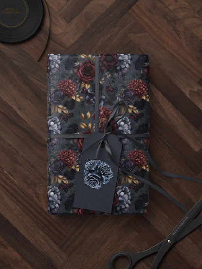 Moody Flower Wrapping Paper Dark Floral Gift Wrap Dark Academia Decor Gothic Gift Wrap Winter Flower Print Drawer Liner Paper Gift for Mom
